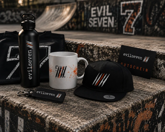 Streetwear Accessoires von Evilseven mit Tassen, Trinkflaschen und Geschenkideen für Skater