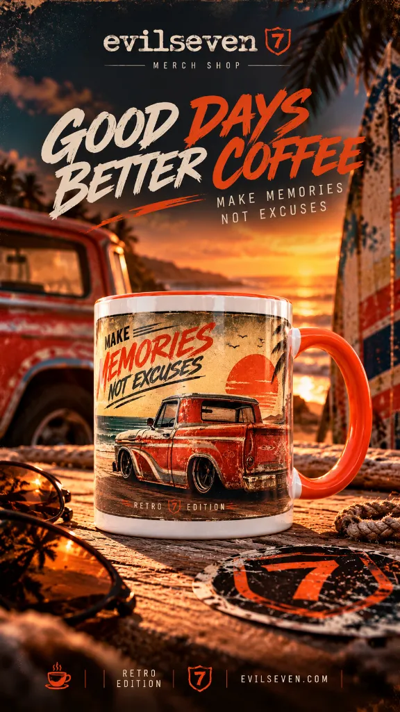 e7 streetwear Retro-Garagenbecher im Sonnenuntergang Retro-Sonnenuntergang mit Kult-Kaffeebecher 2.webp