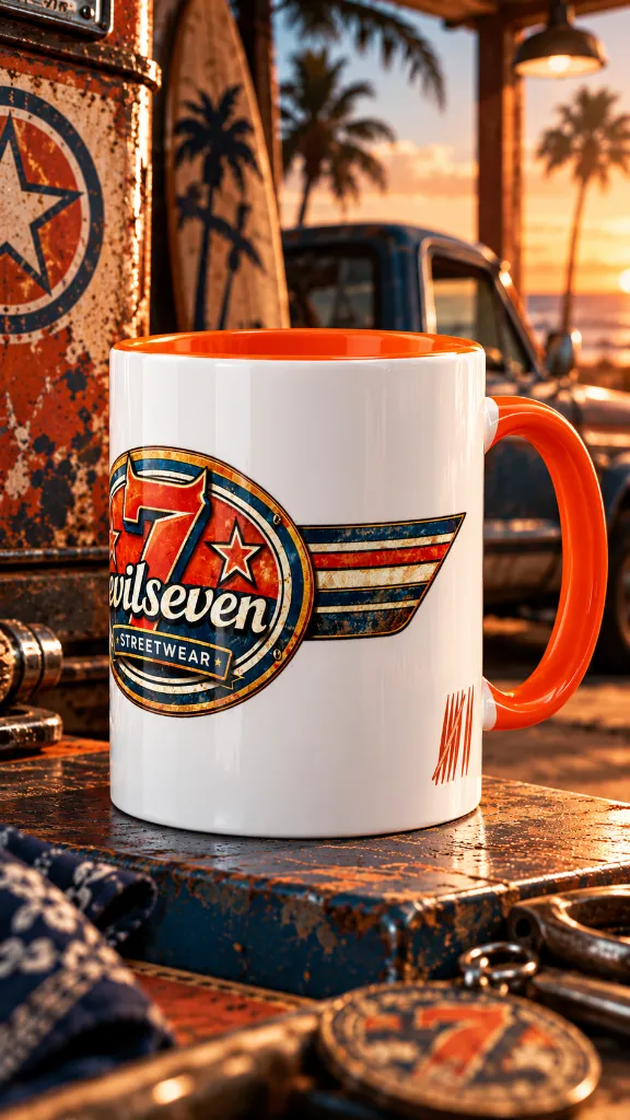 e7 streetwear Retro-Mug im Sunset-Garagenstil-Logo 2.webp