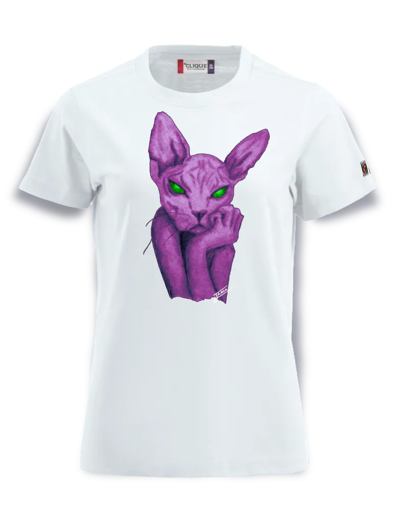 cat L-S  / Streetwear Damen T-Shirt (Weiß, S, Vorderseite)