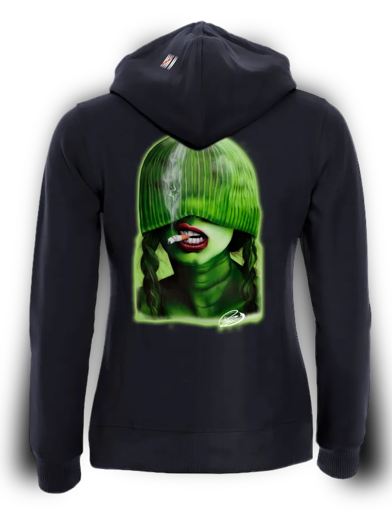 Bad Green Girl L–H / Women’s Streetwear Hoodie (Dark Blue, S)