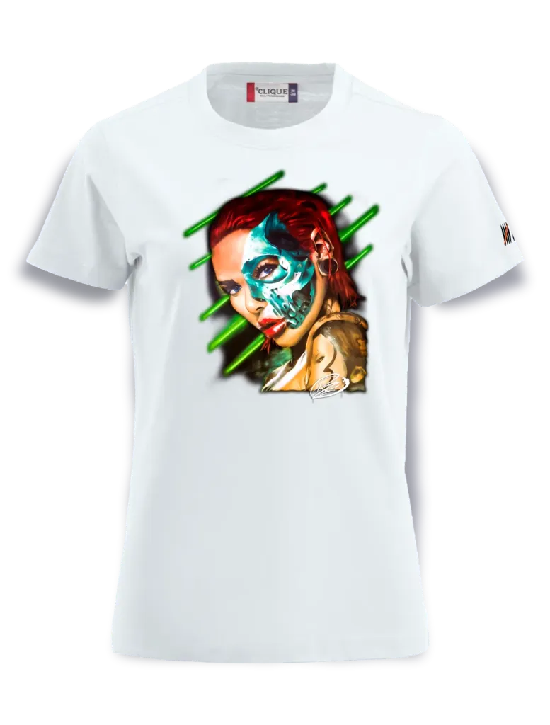 girl red skull L-S / Streetwear Damen T-Shirt (Weiß, S, Vorderseite)