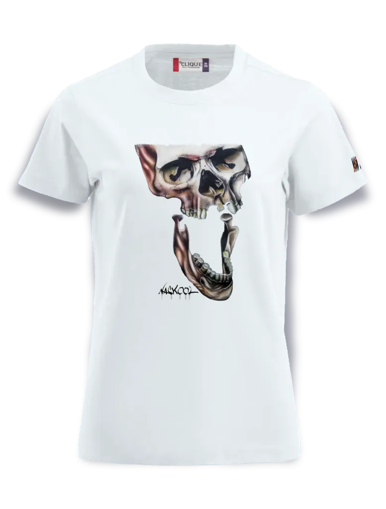 skull L-S / Streetwear Damen T-Shirt (Weiß, S, Vorderseite)