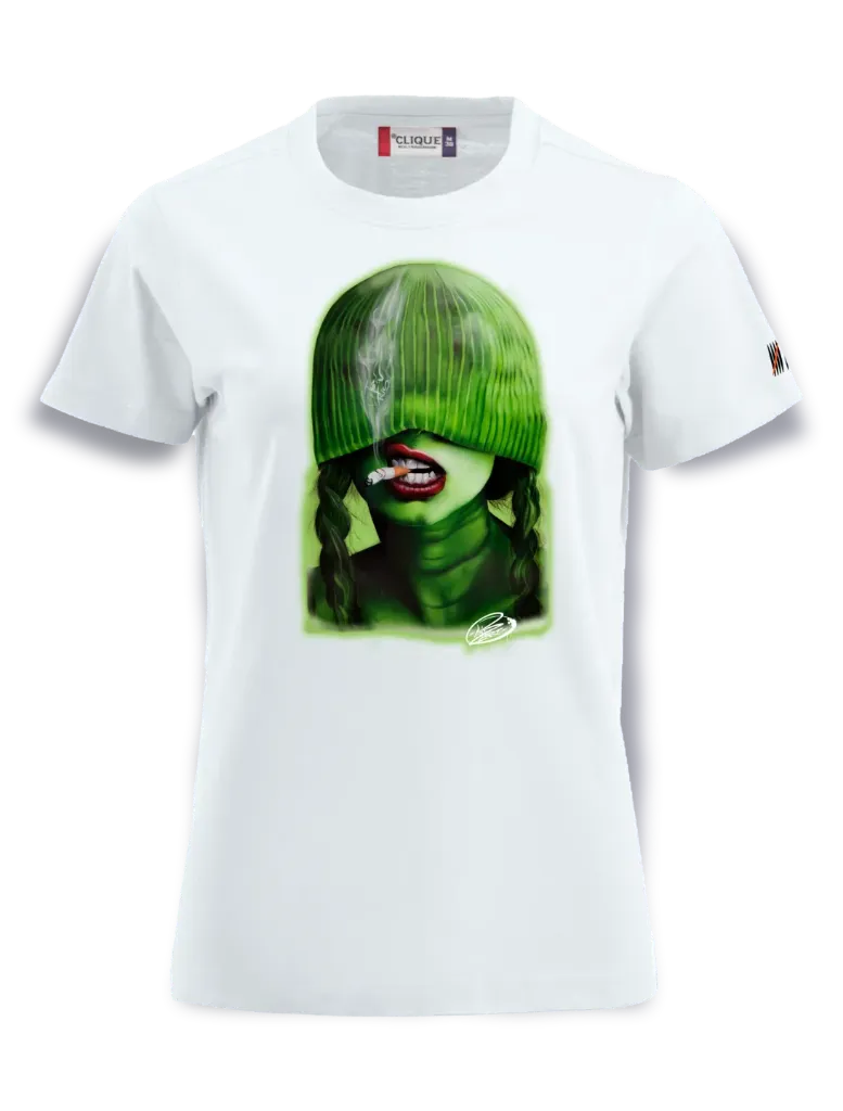 bad green girl L-S / Streetwear Damen T-Shirt (Weiß, S, Vorderseite)