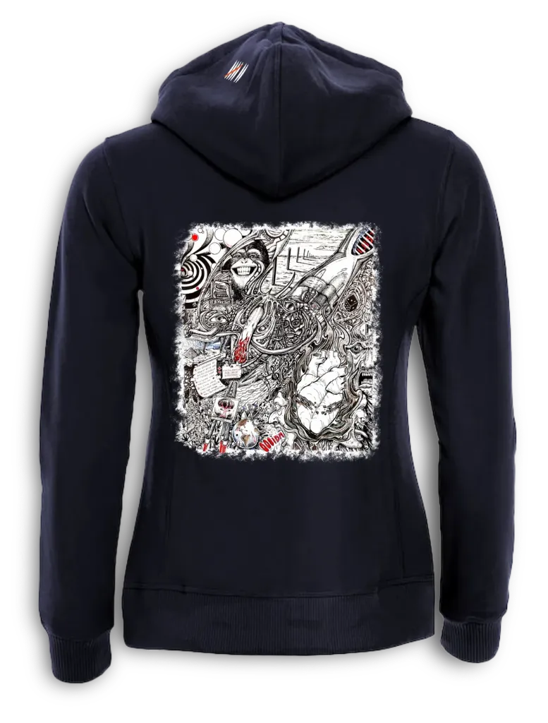 psychodelic 1 L-HFZ / Streetwear Damen Hoodie Full Zip (Dunkelblau, S)