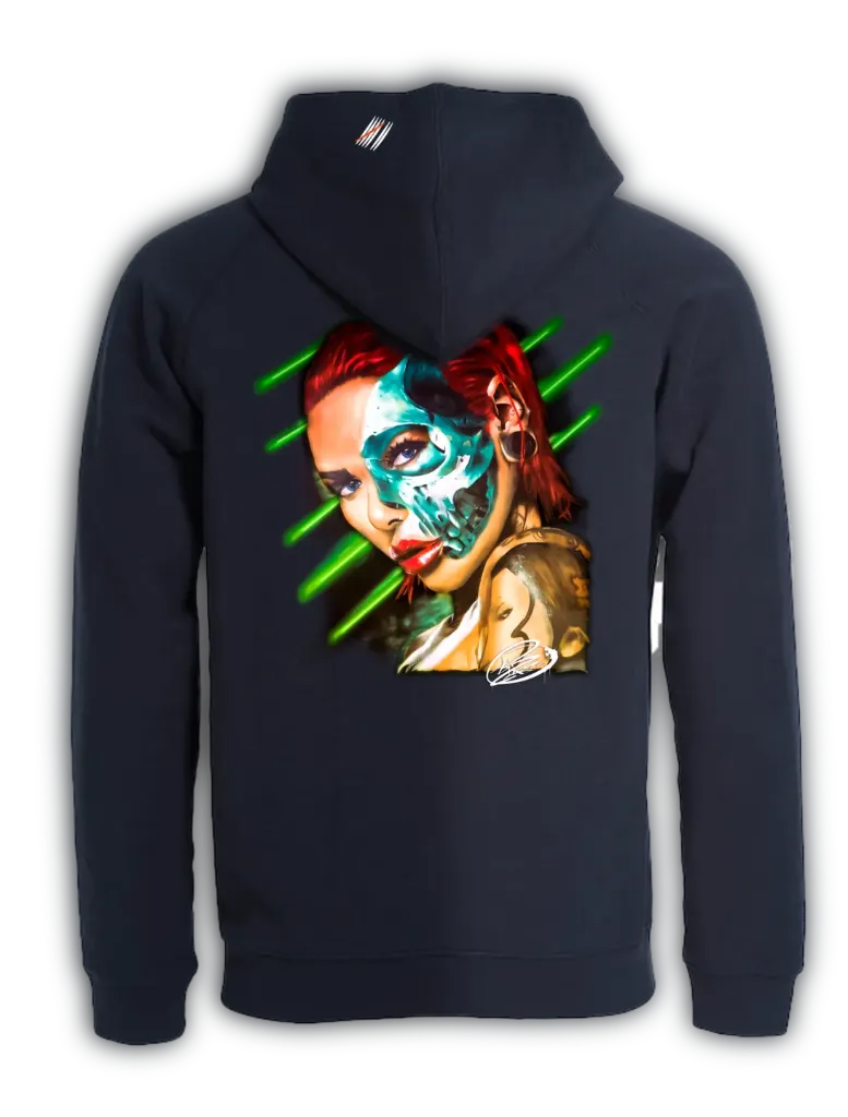 Red Skull Girl M–HFZ / Men’s Streetwear Full-Zip Hoodie (Dark Blue, S)
