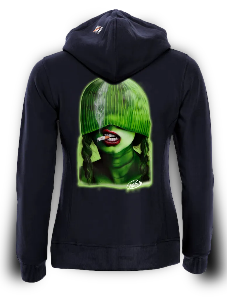 Bad Green Girl L–HFZ / Women’s Streetwear Full-Zip Hoodie (Dark Blue, S)